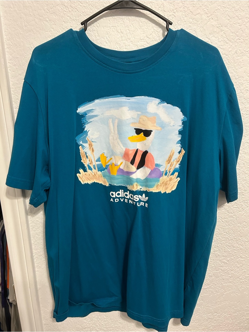 adidas Teal Crewneck T‑Shirt - Solid Logo Tag
